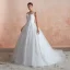 Chic / Belle Ivoire Transparentes Robe De Mariée 2020 Robe Boule Encolure Dégagée Sans Manches Appliques En Dentelle Chapel Train Volants