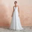 High-end Light Ivory Outdoor / Garden Wedding Dresses 2020 A-Line / Princess V-Neck Sleeveless Backless Beading Pearl Embroidered Lace Sweep Train Ruffle