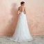 High-end Light Ivory Outdoor / Garden Wedding Dresses 2020 A-Line / Princess V-Neck Sleeveless Backless Beading Pearl Embroidered Lace Sweep Train Ruffle