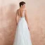 High-end Light Ivory Outdoor / Garden Wedding Dresses 2020 A-Line / Princess V-Neck Sleeveless Backless Beading Pearl Embroidered Lace Sweep Train Ruffle