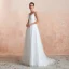 High-end Light Ivory Outdoor / Garden Wedding Dresses 2020 A-Line / Princess V-Neck Sleeveless Backless Beading Pearl Embroidered Lace Sweep Train Ruffle