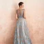Luxury / Gorgeous Champagne See-through Evening Dresses  2020 A-Line / Princess Scoop Neck Sleeveless Sky Blue Appliques Lace Beading Floor-Length / Long Ruffle Formal Dresses
