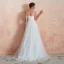 Chic / Belle Ivoire Jardin / Extérieur Robe De Mariée 2020 Princesse V-Cou Sans Manches Dos Nu Appliques En Dentelle Perlage Train De Balayage Volants