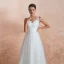 Chic / Belle Ivoire Jardin / Extérieur Robe De Mariée 2020 Princesse V-Cou Sans Manches Dos Nu Appliques En Dentelle Perlage Train De Balayage Volants