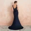 Élégant Bleu Marine Transparentes Robe De Soirée 2020 Trompette / Sirène Encolure Carrée Sans Manches Appliques En Dentelle Perlage Gland Train De Balayage Dos Nu Robe De Ceremonie