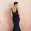 Élégant Bleu Marine Transparentes Robe De Soirée 2020 Trompette / Sirène Encolure Carrée Sans Manches Appliques En Dentelle Perlage Gland Train De Balayage Dos Nu Robe De Ceremonie