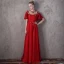 Flower Fairy Red Evening Dresses  2018 A-Line / Princess Scoop Neck 1/2 Sleeves Appliques Flower Beading Pearl Rhinestone Floor-Length / Long Ruffle Backless Pierced Formal Dresses