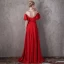 Flower Fairy Red Evening Dresses  2018 A-Line / Princess Scoop Neck 1/2 Sleeves Appliques Flower Beading Pearl Rhinestone Floor-Length / Long Ruffle Backless Pierced Formal Dresses