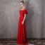 Flower Fairy Red Evening Dresses  2018 A-Line / Princess Scoop Neck 1/2 Sleeves Appliques Flower Beading Pearl Rhinestone Floor-Length / Long Ruffle Backless Pierced Formal Dresses