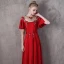 Flower Fairy Red Evening Dresses  2018 A-Line / Princess Scoop Neck 1/2 Sleeves Appliques Flower Beading Pearl Rhinestone Floor-Length / Long Ruffle Backless Pierced Formal Dresses