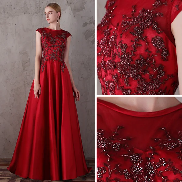 Élégant Rouge Robe De Soirée 2018 Princesse Encolure Dégagée Sans Manches Perlage Paillettes Train De Balayage Volants Dos Nu Robe De Ceremonie