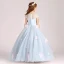 Flower Fairy Sky Blue Flower Girl Dresses 2017 Ball Gown Scoop Neck Cap Sleeves Appliques Flower Floor-Length / Long Ruffle Backless Wedding Party Dresses
