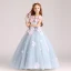Flower Fairy Sky Blue Flower Girl Dresses 2017 Ball Gown Scoop Neck Cap Sleeves Appliques Flower Floor-Length / Long Ruffle Backless Wedding Party Dresses