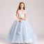 Flower Fairy Sky Blue Flower Girl Dresses 2017 Ball Gown Scoop Neck Cap Sleeves Appliques Flower Floor-Length / Long Ruffle Backless Wedding Party Dresses