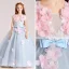 Flower Fairy Sky Blue Flower Girl Dresses 2017 Ball Gown Scoop Neck Cap Sleeves Appliques Flower Floor-Length / Long Ruffle Backless Wedding Party Dresses