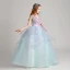 Flower Fairy Sky Blue Lavender Flower Girl Dresses 2017 Ball Gown V-Neck Sleeveless Appliques Flower Sash Floor-Length / Long Cascading Ruffles Wedding Party Dresses