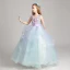 Flower Fairy Sky Blue Lavender Flower Girl Dresses 2017 Ball Gown V-Neck Sleeveless Appliques Flower Sash Floor-Length / Long Cascading Ruffles Wedding Party Dresses