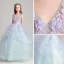 Flower Fairy Sky Blue Lavender Flower Girl Dresses 2017 Ball Gown V-Neck Sleeveless Appliques Flower Sash Floor-Length / Long Cascading Ruffles Wedding Party Dresses