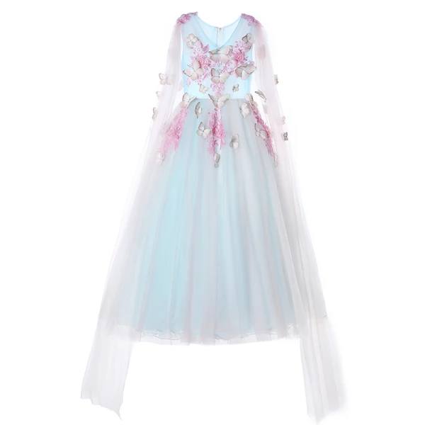 Chic / Beautiful Pool Blue Candy Pink Flower Girl Dresses 2017 Ball Gown V-Neck Sleeveless Appliques Butterfly Sequins Floor-Length / Long Ruffle Wedding Party Dresses
