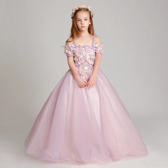 Modern Fashion Lavender Flower Girl Dresses 2017 Ball Gown Off The Shoulder Short Sleeve Appliques Flower Floor Length Long Ruffle Backless Wedding Party Dresses