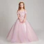 Modern / Fashion Lavender Flower Girl Dresses 2017 Ball Gown Off-The-Shoulder Short Sleeve Appliques Flower Floor-Length / Long Ruffle Backless Wedding Party Dresses