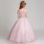 Modern / Fashion Lavender Flower Girl Dresses 2017 Ball Gown Off-The-Shoulder Short Sleeve Appliques Flower Floor-Length / Long Ruffle Backless Wedding Party Dresses