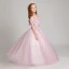 Modern / Fashion Lavender Flower Girl Dresses 2017 Ball Gown Off-The-Shoulder Short Sleeve Appliques Flower Floor-Length / Long Ruffle Backless Wedding Party Dresses