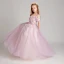 Modern / Fashion Lavender Flower Girl Dresses 2017 Ball Gown Off-The-Shoulder Short Sleeve Appliques Flower Floor-Length / Long Ruffle Backless Wedding Party Dresses