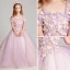 Modern / Fashion Lavender Flower Girl Dresses 2017 Ball Gown Off-The-Shoulder Short Sleeve Appliques Flower Floor-Length / Long Ruffle Backless Wedding Party Dresses