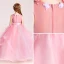 Chic / Beautiful Candy Pink Flower Girl Dresses 2017 Ball Gown V-Neck Sleeveless Appliques Flower Sash Floor-Length / Long Cascading Ruffles Wedding Party Dresses