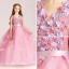 Chic / Beautiful Candy Pink Flower Girl Dresses 2017 Ball Gown V-Neck Sleeveless Appliques Flower Sash Floor-Length / Long Cascading Ruffles Wedding Party Dresses