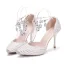 Charmant Weiß Strass Perle Knöchelriemen Brautschuhe 2025 9 cm Stilettos Spitzschuh Hochzeit Hochhackige