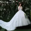 Stunning Wedding Dresses 2018 Ball Gown Off-The-Shoulder Short Sleeve Backless Lace Appliques Flower Ruffle Royal Train