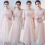 Chic / Belle Perle Rose Robe Demoiselle D'honneur 2018 Princesse Appliques En Dentelle Thé Longueur Volants Dos Nu Robe Pour Mariage