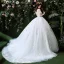 Stunning Wedding Dresses 2018 Ball Gown Off-The-Shoulder Short Sleeve Backless Lace Appliques Flower Ruffle Royal Train