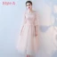 Chic / Belle Perle Rose Robe Demoiselle D'honneur 2018 Princesse Appliques En Dentelle Thé Longueur Volants Dos Nu Robe Pour Mariage