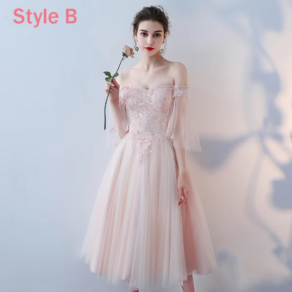 Chic / Belle Perle Rose Robe Demoiselle D'honneur 2018 Princesse Appliques En Dentelle Thé Longueur Volants Dos Nu Robe Pour Mariage