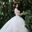 Stunning Wedding Dresses 2018 Ball Gown Off-The-Shoulder Short Sleeve Backless Lace Appliques Flower Ruffle Royal Train