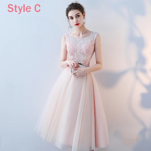 Chic / Belle Perle Rose Robe Demoiselle D'honneur 2018 Princesse Appliques En Dentelle Thé Longueur Volants Dos Nu Robe Pour Mariage