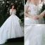 Stunning Wedding Dresses 2018 Ball Gown Off-The-Shoulder Short Sleeve Backless Lace Appliques Flower Ruffle Royal Train