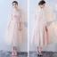 Chic / Belle Perle Rose Robe Demoiselle D'honneur 2018 Princesse Appliques En Dentelle Thé Longueur Volants Dos Nu Robe Pour Mariage