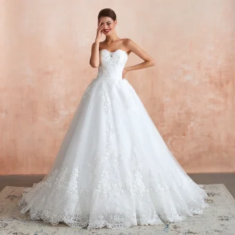 High End White Wedding Dresses 2020 A Line Princess Sweetheart Sleeveless Backless Appliques Lace Sequins Chapel Train Ruffle