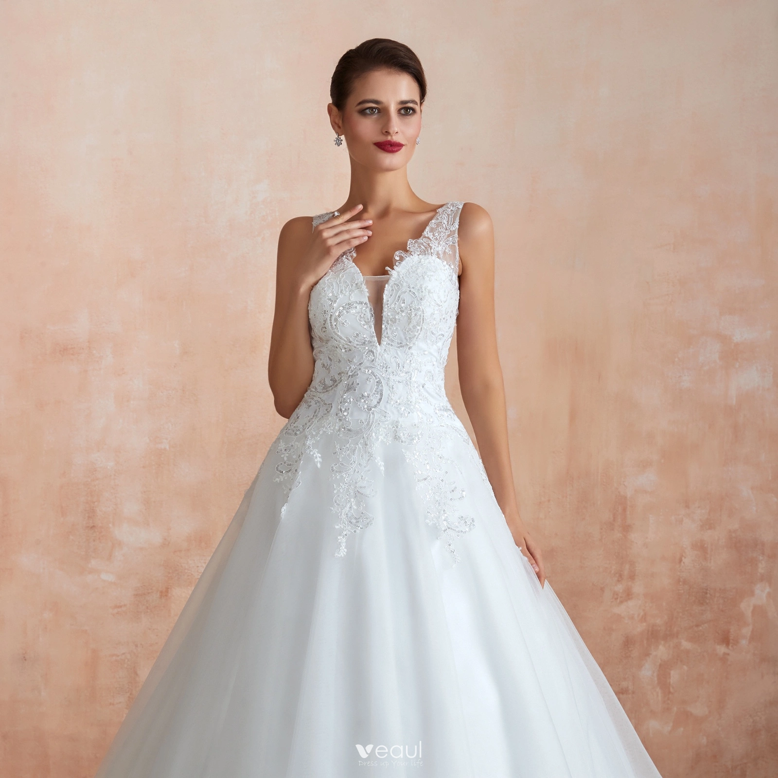 Lace V-neck Popular Wedding Dresses, See Through A-line 2020 Wedding Dresses Lace V-neck Popular Wedding Dresses, See Through A-line 2020 Wedding Dresses