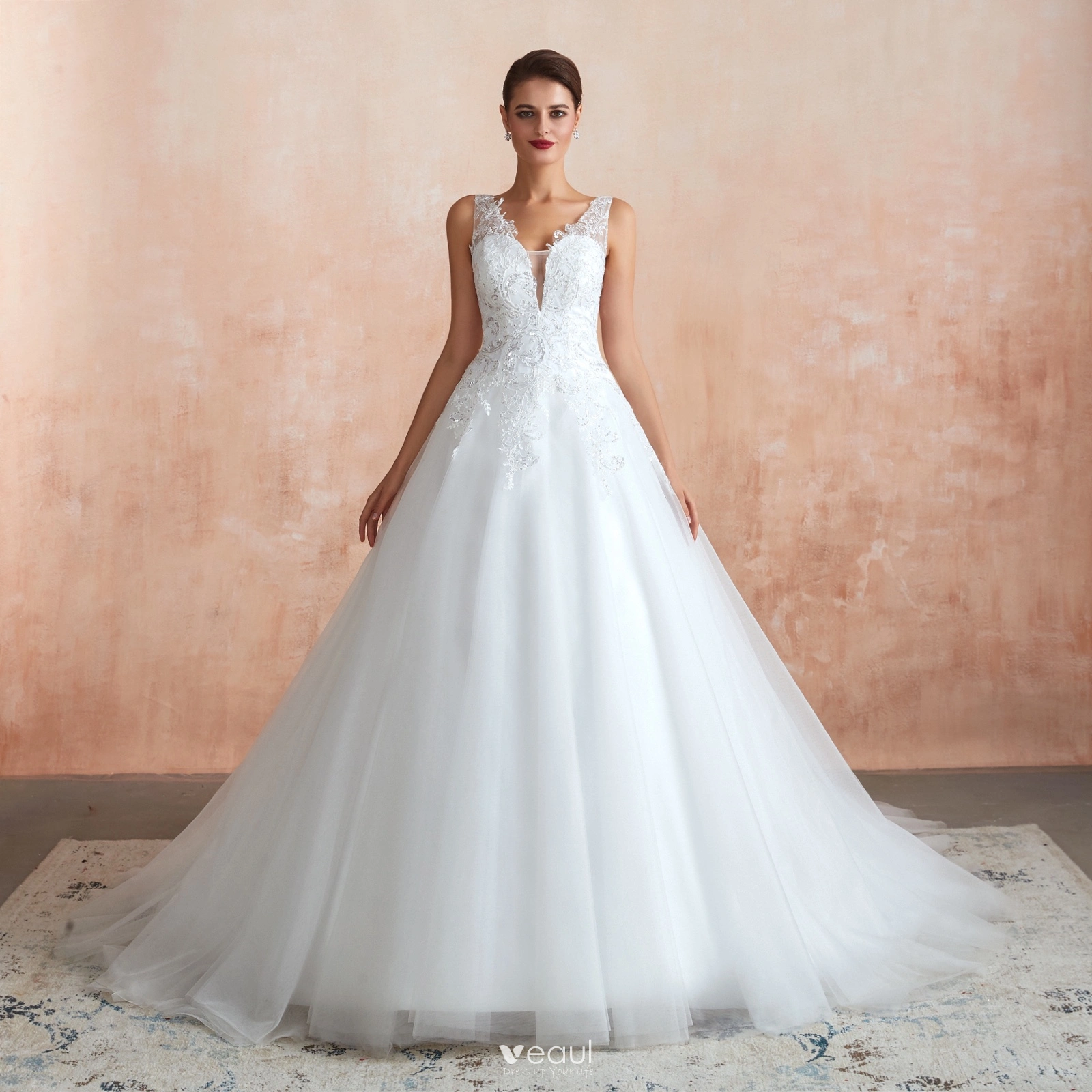 Lace V-neck Popular Wedding Dresses, See Through A-line 2020 Wedding Dresses Lace V-neck Popular Wedding Dresses, See Through A-line 2020 Wedding Dresses