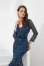 Haut de Gamme Bleu Marine Robe De Soirée 2020 Trompette / Sirène V-Cou Manches Longues Fait main Perlage Train De Balayage Volants Dos Nu Robe De Ceremonie