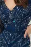 Haut de Gamme Bleu Marine Robe De Soirée 2020 Trompette / Sirène V-Cou Manches Longues Fait main Perlage Train De Balayage Volants Dos Nu Robe De Ceremonie