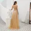 Luxury / Gorgeous Gold See-through Evening Dresses  2020 A-Line / Princess Square Neckline Sleeveless Handmade  Beading Sash Floor-Length / Long Ruffle Formal Dresses