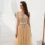 Luxury / Gorgeous Gold See-through Evening Dresses  2020 A-Line / Princess Square Neckline Sleeveless Handmade  Beading Sash Floor-Length / Long Ruffle Formal Dresses