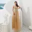 Luxury / Gorgeous Gold See-through Evening Dresses  2020 A-Line / Princess Square Neckline Sleeveless Handmade  Beading Sash Floor-Length / Long Ruffle Formal Dresses
