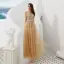 Luxury / Gorgeous Gold See-through Evening Dresses  2020 A-Line / Princess Square Neckline Sleeveless Handmade  Beading Sash Floor-Length / Long Ruffle Formal Dresses